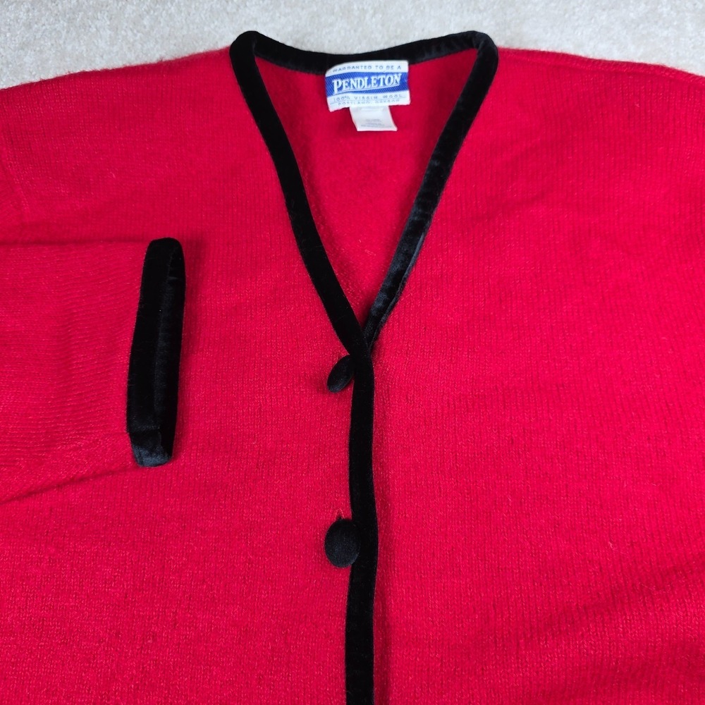 Pendleton Cardigan Jacket Womens XL Wool Red Black Trim USA Vintage